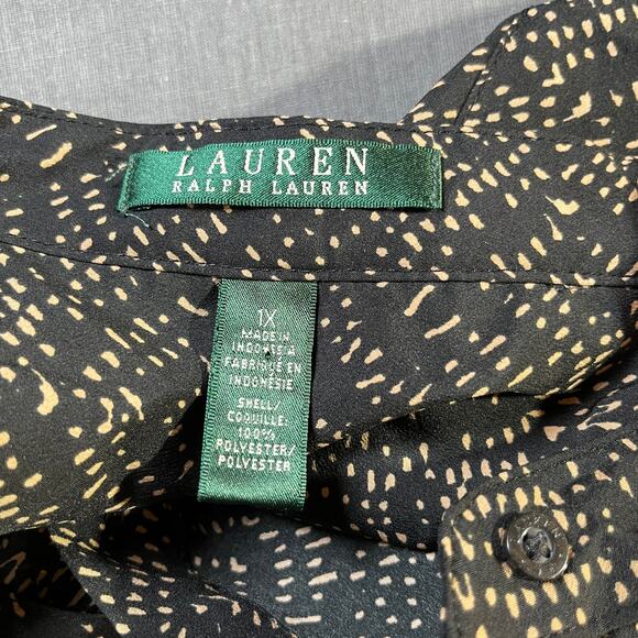 Lauren Ralph Lauren Blouse Womens 1X Black Dotted Popover Artsy‎ Mature Office - Picture 5 of 8